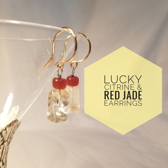 Handmade Copper Citrine Jade Crystal Earrings - Picture 2 of 9